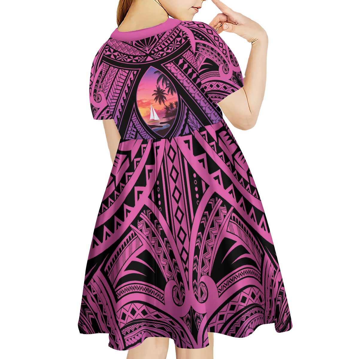 Guam Chamorro Artsy Kid Short Sleeve Dress Guahan Sunset Beach