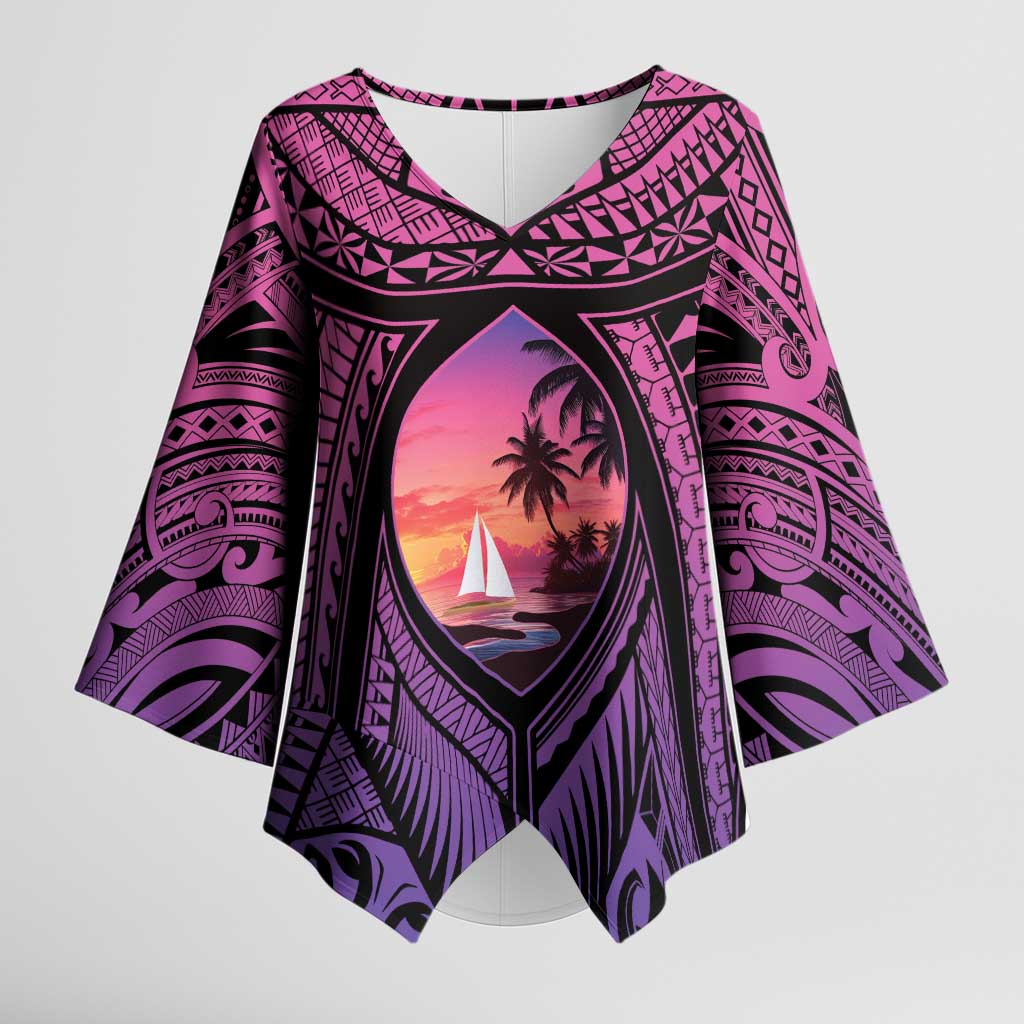 Guam Chamorro Artsy Kimono Sleeve Blouse Guahan Sunset Beach LT9 Female Sunset - Polynesian Pride