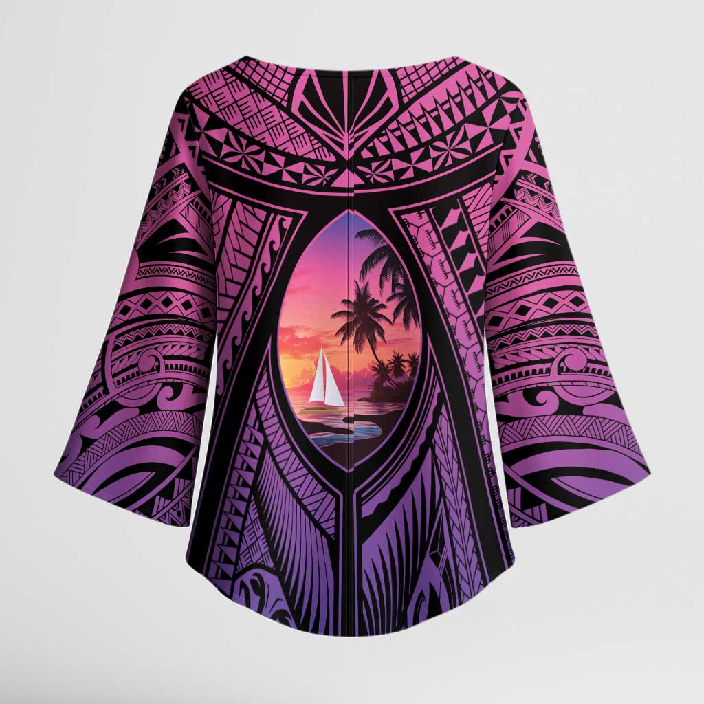 Guam Chamorro Artsy Kimono Sleeve Blouse Guahan Sunset Beach LT9 - Polynesian Pride