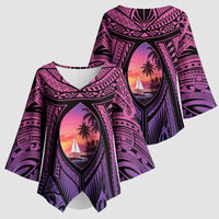 Guam Chamorro Artsy Kimono Sleeve Blouse Guahan Sunset Beach LT9 - Polynesian Pride