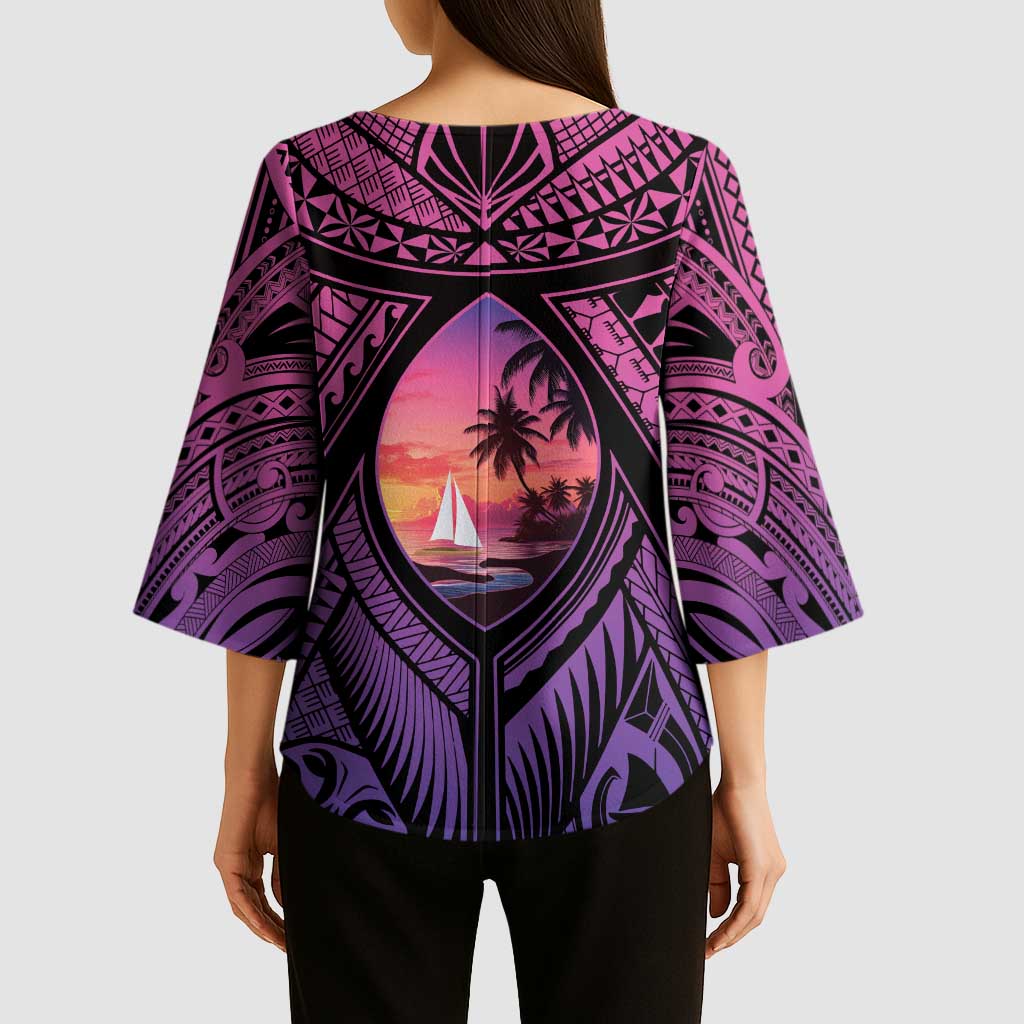 Guam Chamorro Artsy Kimono Sleeve Blouse Guahan Sunset Beach LT9 - Polynesian Pride