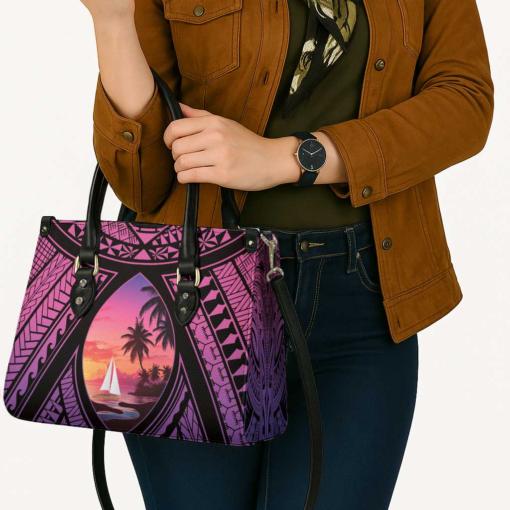Guam Chamorro Artsy Leather Bag Guahan Sunset Beach - Polynesian Pride
