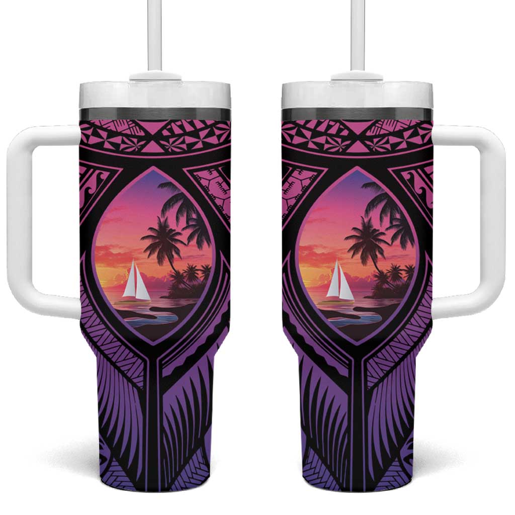 Guam Chamorro Artsy Tumbler With Handle Guahan Sunset Beach LT9 One Size: 40 oz Sunset - Polynesian Pride