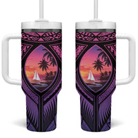 Guam Chamorro Artsy Tumbler With Handle Guahan Sunset Beach LT9 One Size: 40 oz Sunset - Polynesian Pride