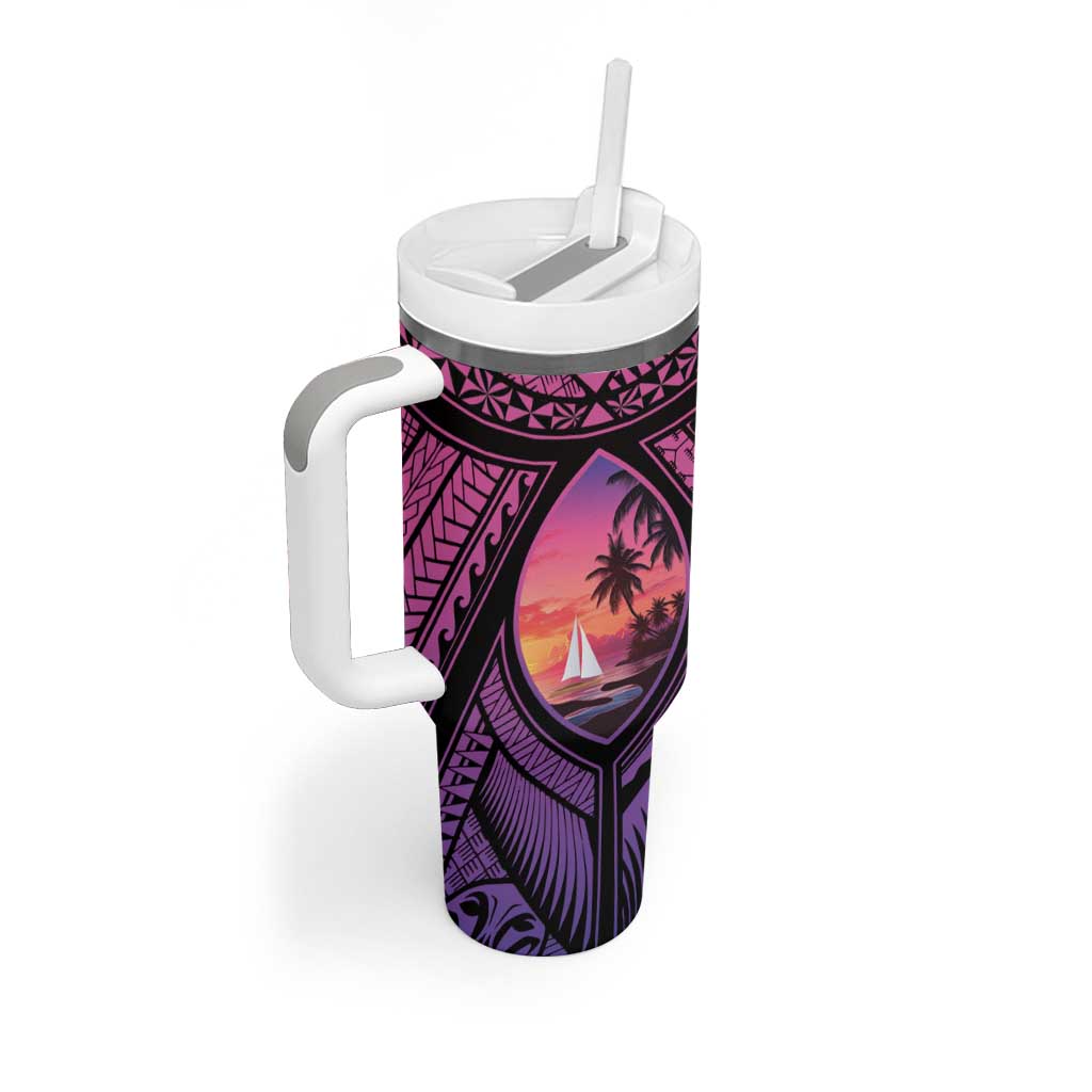 Guam Chamorro Artsy Tumbler With Handle Guahan Sunset Beach LT9 - Polynesian Pride