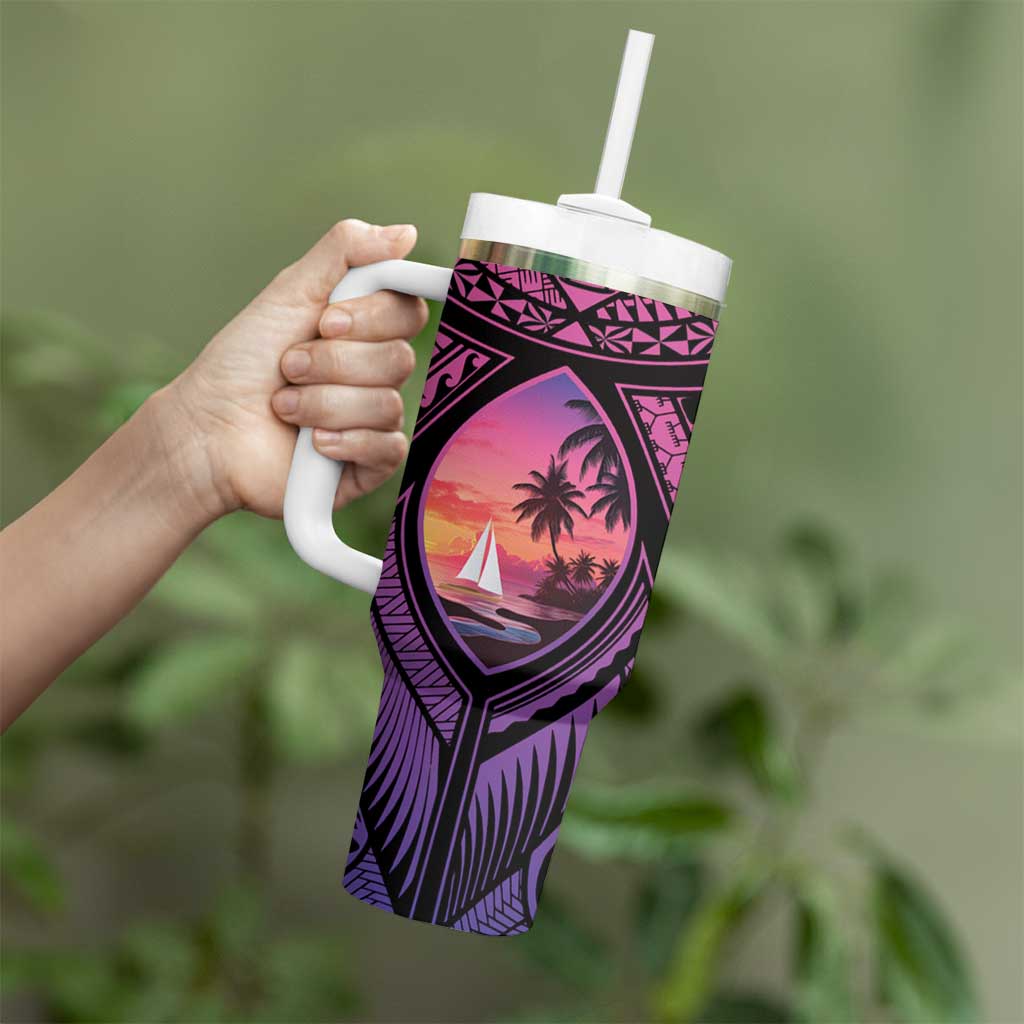 Guam Chamorro Artsy Tumbler With Handle Guahan Sunset Beach LT9 - Polynesian Pride