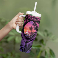 Guam Chamorro Artsy Tumbler With Handle Guahan Sunset Beach LT9 - Polynesian Pride