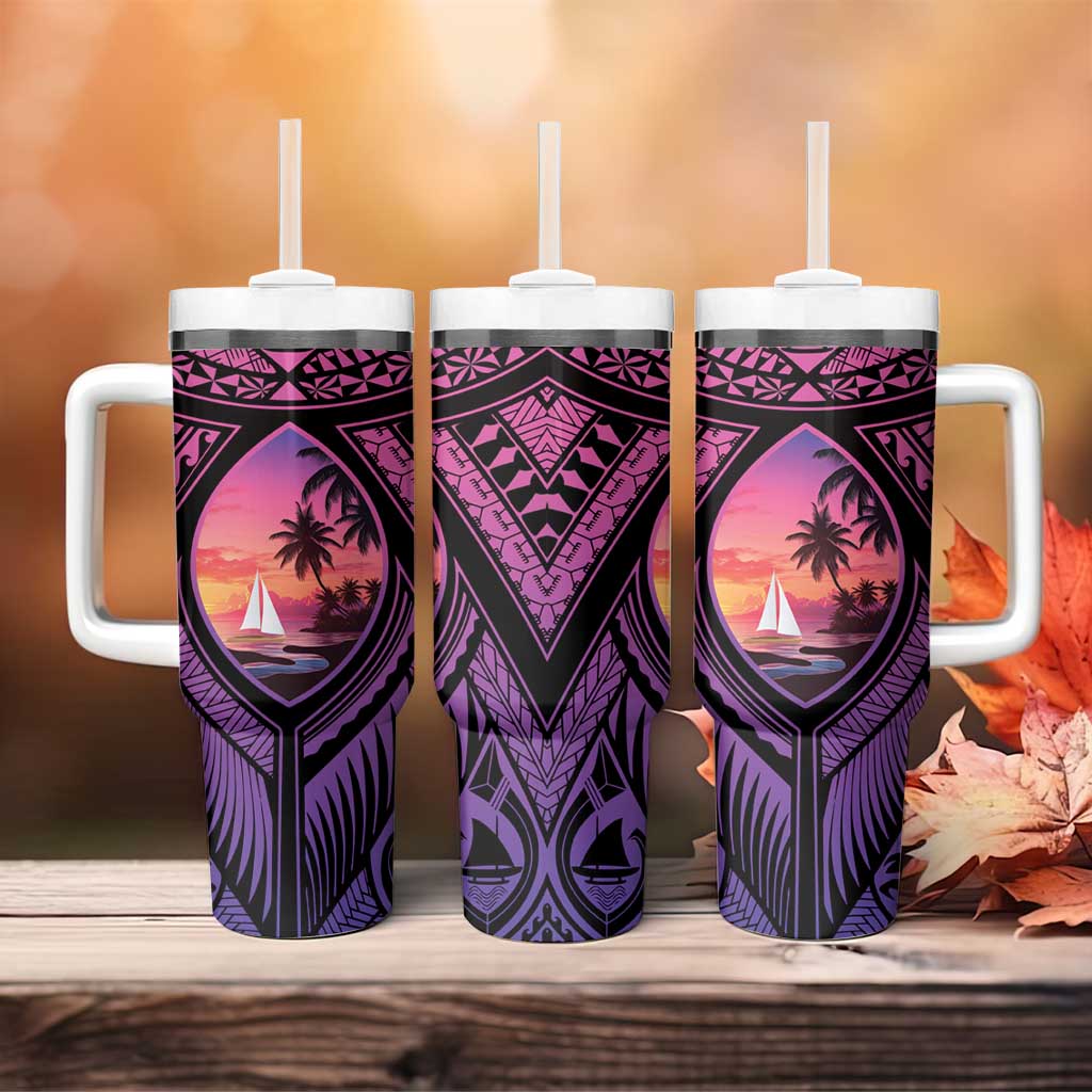 Guam Chamorro Artsy Tumbler With Handle Guahan Sunset Beach LT9 - Polynesian Pride