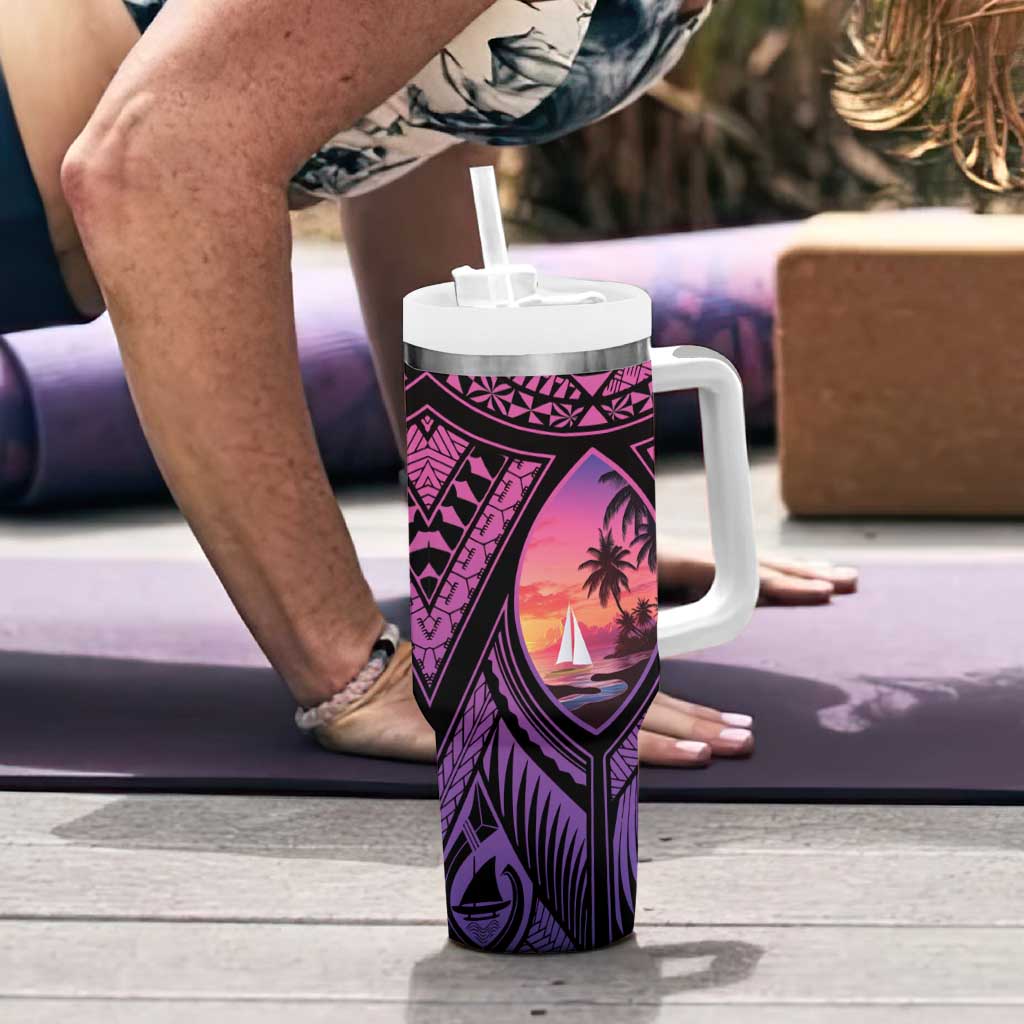 Guam Chamorro Artsy Tumbler With Handle Guahan Sunset Beach LT9 - Polynesian Pride