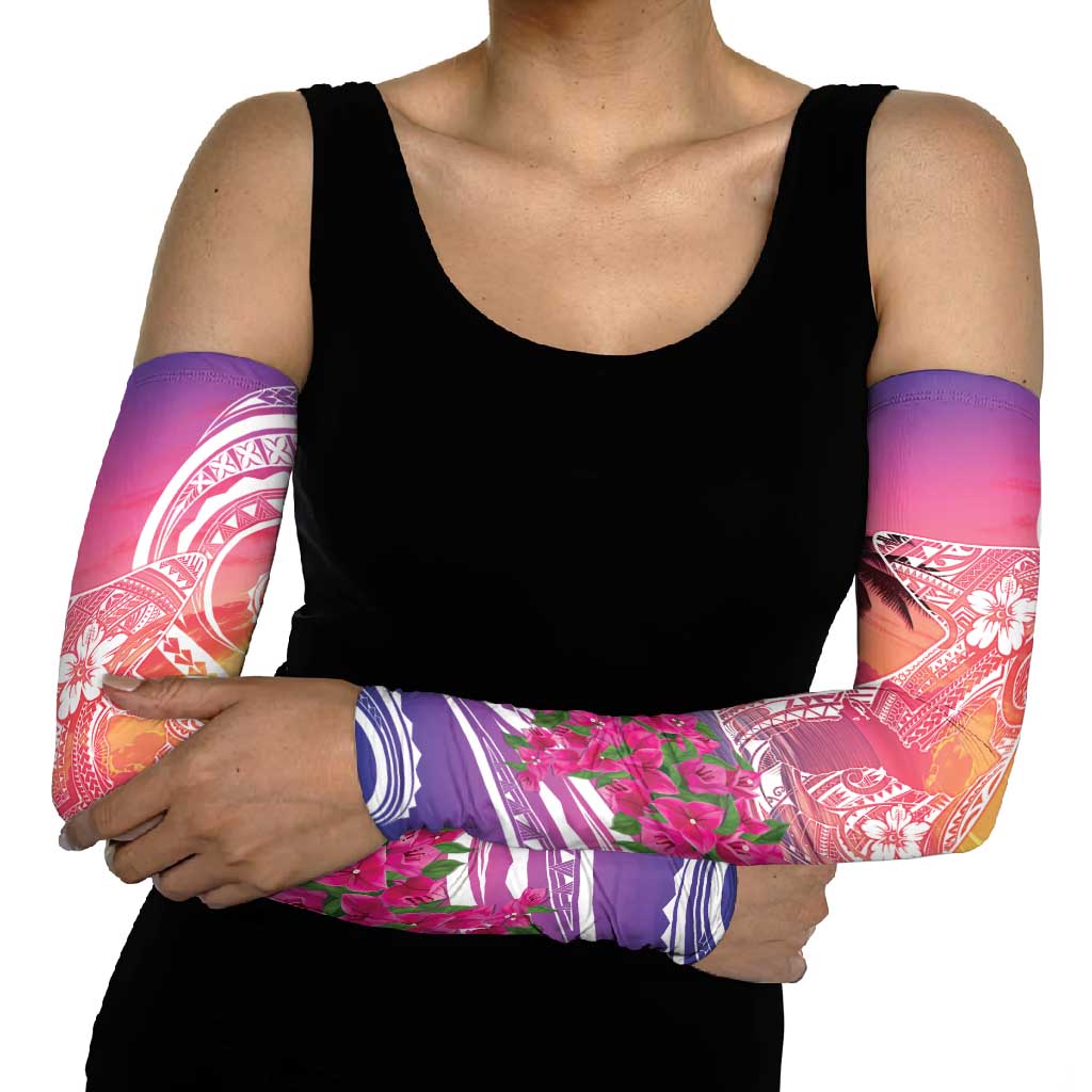 Guam Latte Stone with Map Arm Sleeves Bougainvillea Beach Sunset - Polynesian Pride