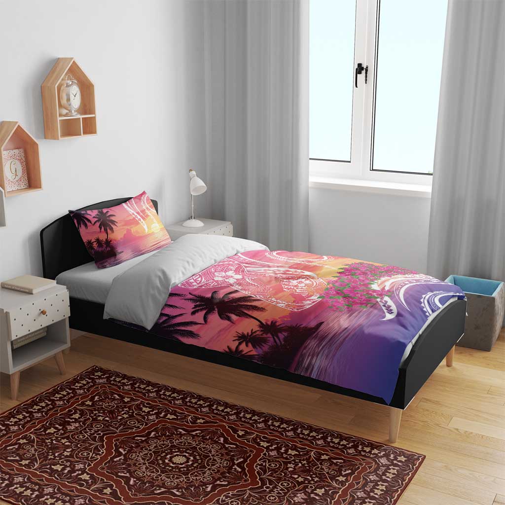 Guam Latte Stone with Map Bedding Set Bougainvillea Beach Sunset