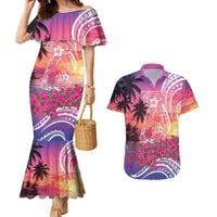 Guam Latte Stone with Map Couples Matching Mermaid Dress and Hawaiian Shirt Bougainvillea Beach Sunset LT9 Sunset - Polynesian Pride