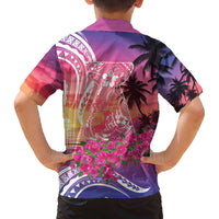 Guam Latte Stone with Map Family Matching Off The Shoulder Long Sleeve Dress and Hawaiian Shirt Bougainvillea Beach Sunset LT9 - Polynesian Pride
