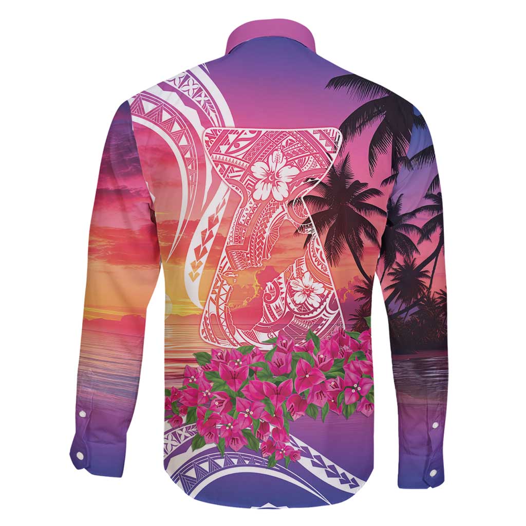 Guam Latte Stone with Map Family Matching Off Shoulder Maxi Dress and Hawaiian Shirt Bougainvillea Beach Sunset LT9 - Polynesian Pride