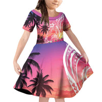 Guam Latte Stone with Map Family Matching Off Shoulder Short Dress and Hawaiian Shirt Bougainvillea Beach Sunset LT9 Daughter's Dress Sunset - Polynesian Pride