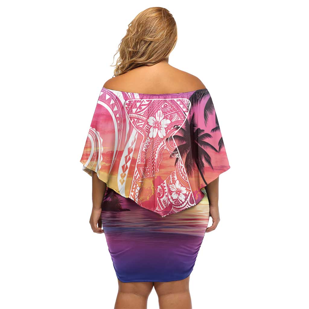 Guam Latte Stone with Map Family Matching Off Shoulder Short Dress and Hawaiian Shirt Bougainvillea Beach Sunset LT9 - Polynesian Pride