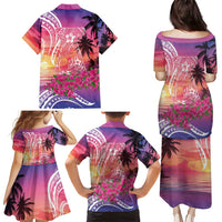 Guam Latte Stone with Map Family Matching Puletasi and Hawaiian Shirt Bougainvillea Beach Sunset LT9 - Polynesian Pride