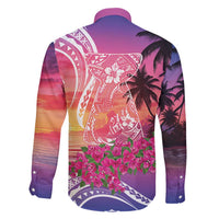 Guam Latte Stone with Map Family Matching Summer Maxi Dress and Hawaiian Shirt Bougainvillea Beach Sunset LT9 - Polynesian Pride