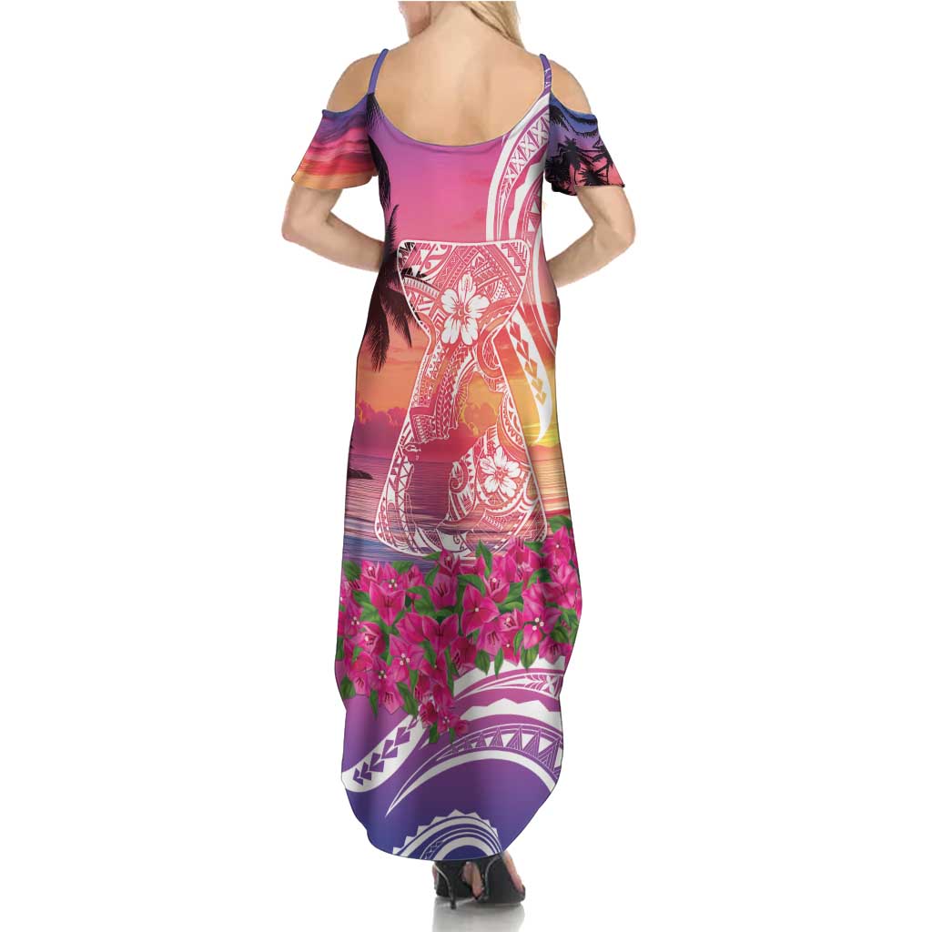 Guam Latte Stone with Map Family Matching Summer Maxi Dress and Hawaiian Shirt Bougainvillea Beach Sunset LT9 - Polynesian Pride