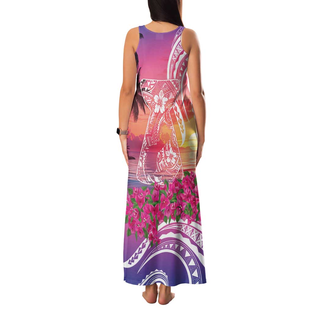 Guam Latte Stone with Map Family Matching Tank Maxi Dress and Hawaiian Shirt Bougainvillea Beach Sunset LT9 - Polynesian Pride
