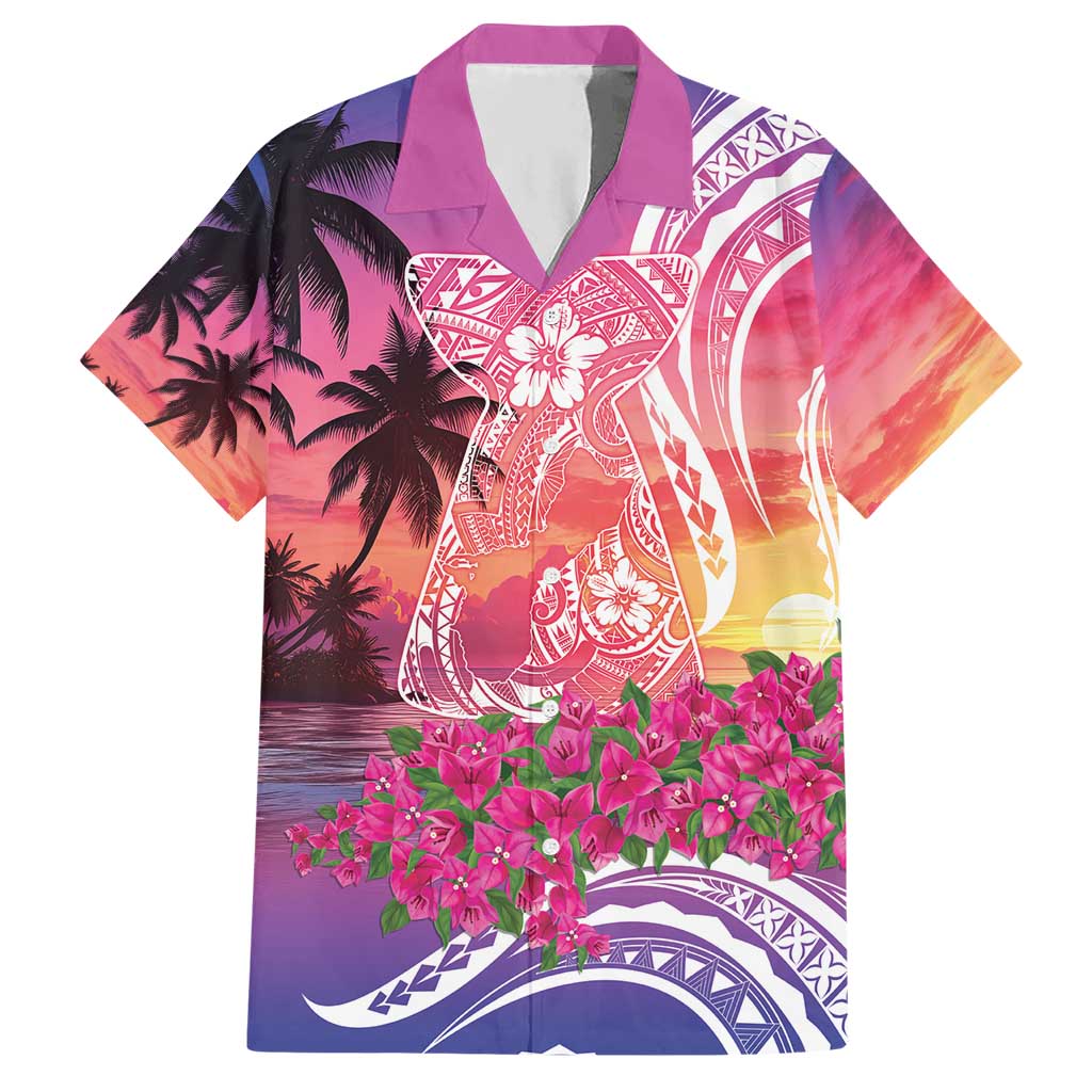 Guam Latte Stone with Map Hawaiian Shirt Bougainvillea Beach Sunset LT9 Sunset - Polynesian Pride