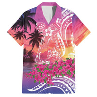 Guam Latte Stone with Map Hawaiian Shirt Bougainvillea Beach Sunset LT9 Sunset - Polynesian Pride