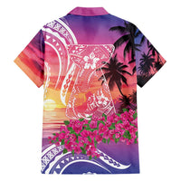 Guam Latte Stone with Map Hawaiian Shirt Bougainvillea Beach Sunset LT9 - Polynesian Pride