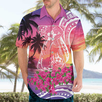 Guam Latte Stone with Map Hawaiian Shirt Bougainvillea Beach Sunset LT9 - Polynesian Pride