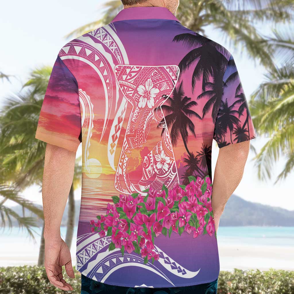Guam Latte Stone with Map Hawaiian Shirt Bougainvillea Beach Sunset LT9 - Polynesian Pride