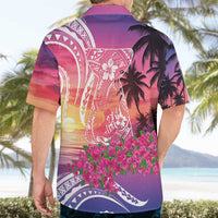 Guam Latte Stone with Map Hawaiian Shirt Bougainvillea Beach Sunset LT9 - Polynesian Pride