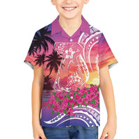Guam Latte Stone with Map Hawaiian Shirt Bougainvillea Beach Sunset LT9 - Polynesian Pride