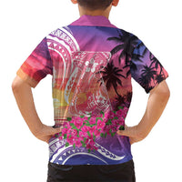 Guam Latte Stone with Map Hawaiian Shirt Bougainvillea Beach Sunset LT9 - Polynesian Pride