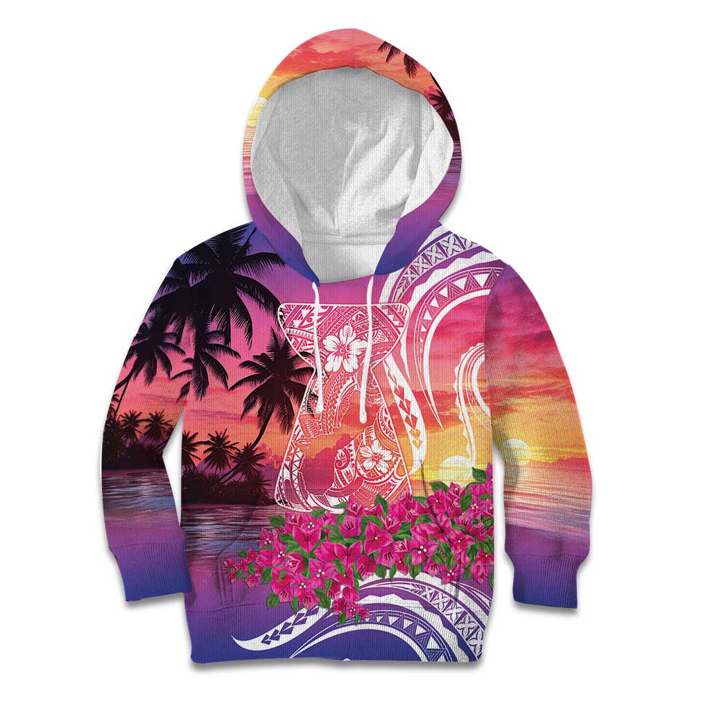 Guam Latte Stone with Map Kid Hoodie Bougainvillea Beach Sunset LT9 Hoodie Sunset - Polynesian Pride