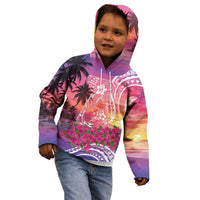 Guam Latte Stone with Map Kid Hoodie Bougainvillea Beach Sunset LT9 - Polynesian Pride