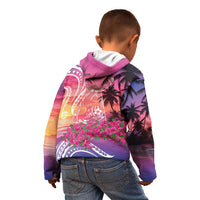 Guam Latte Stone with Map Kid Hoodie Bougainvillea Beach Sunset LT9 - Polynesian Pride