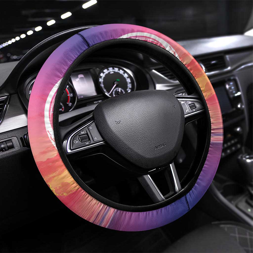 Guam Latte Stone with Map Steering Wheel Cover Bougainvillea Beach Sunset