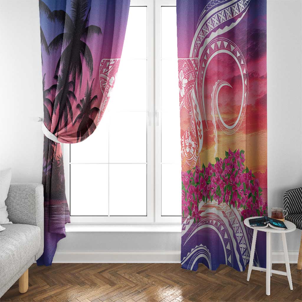 Guam Latte Stone with Map Window Curtain Bougainvillea Beach Sunset