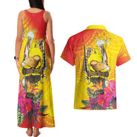 Papua New Guinea Cultural Tropical Flowers Couples Matching Tank Maxi Dress and Hawaiian Shirt LT9 - Polynesian Pride