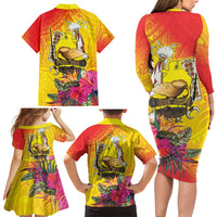 Papua New Guinea Cultural Tropical Flowers Family Matching Long Sleeve Bodycon Dress and Hawaiian Shirt LT9 - Polynesian Pride