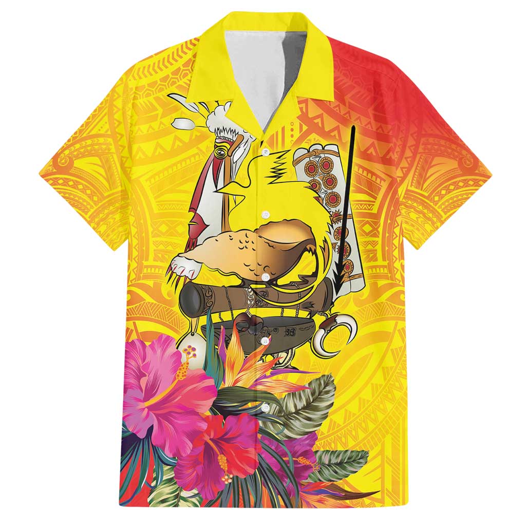 Papua New Guinea Cultural Tropical Flowers Family Matching Long Sleeve Bodycon Dress and Hawaiian Shirt LT9 Dad's Shirt - Short Sleeve Gold - Polynesian Pride