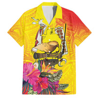 Papua New Guinea Cultural Tropical Flowers Family Matching Long Sleeve Bodycon Dress and Hawaiian Shirt LT9 Dad's Shirt - Short Sleeve Gold - Polynesian Pride