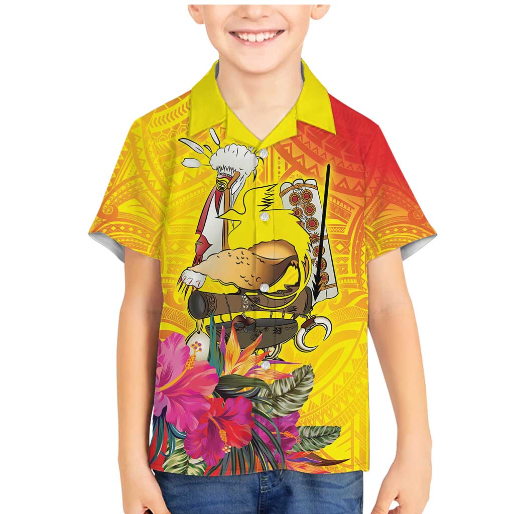 Papua New Guinea Cultural Tropical Flowers Family Matching Mermaid Dress and Hawaiian Shirt LT9 Son's Shirt Gold - Polynesian Pride