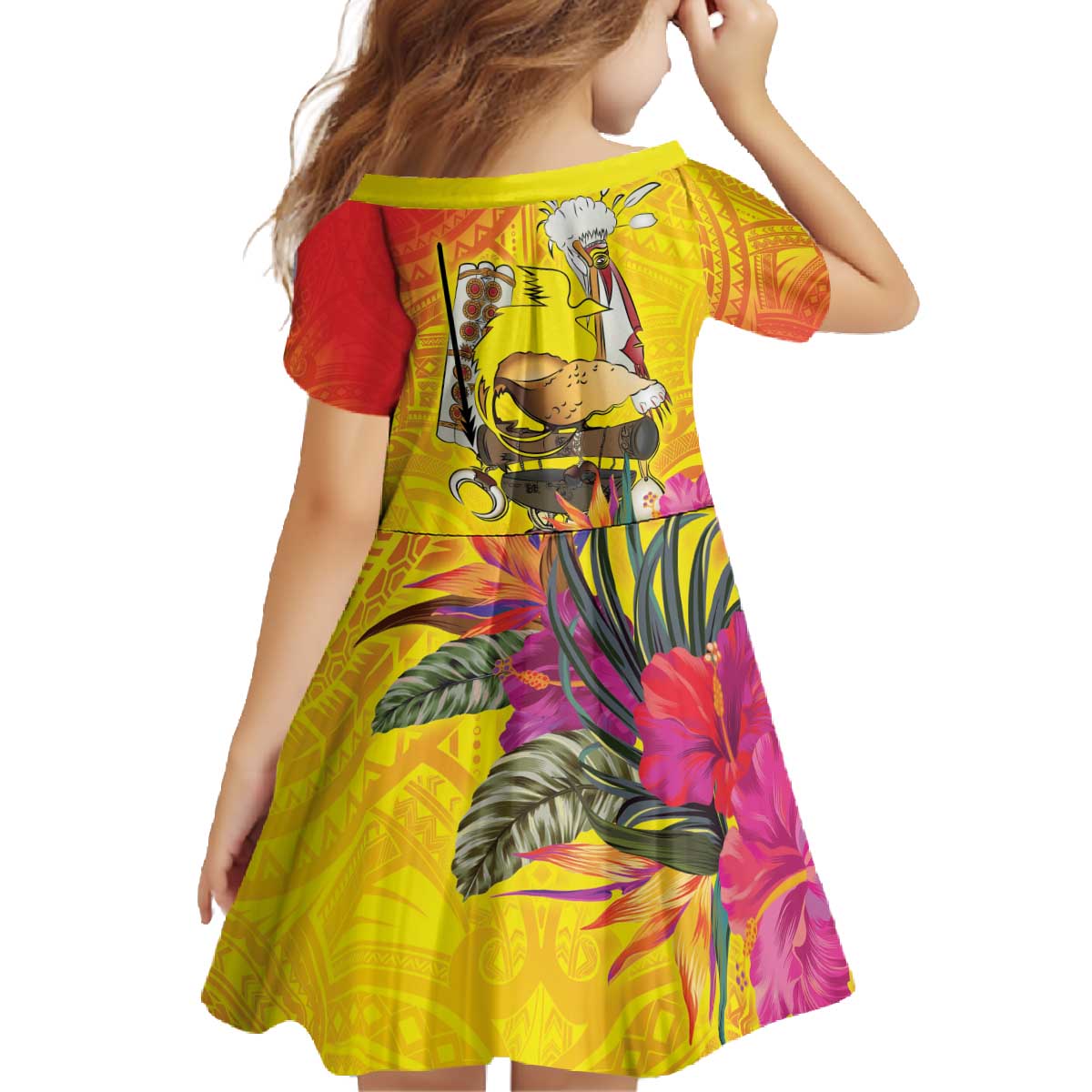Papua New Guinea Cultural Tropical Flowers Family Matching Off The Shoulder Long Sleeve Dress and Hawaiian Shirt LT9 - Polynesian Pride