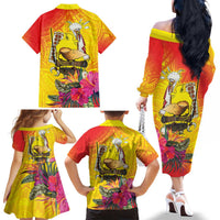 Papua New Guinea Cultural Tropical Flowers Family Matching Off The Shoulder Long Sleeve Dress and Hawaiian Shirt LT9 - Polynesian Pride