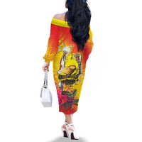 Papua New Guinea Cultural Tropical Flowers Family Matching Off The Shoulder Long Sleeve Dress and Hawaiian Shirt LT9 - Polynesian Pride