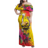 Papua New Guinea Cultural Tropical Flowers Family Matching Off Shoulder Maxi Dress and Hawaiian Shirt LT9 Mom's Dress Gold - Polynesian Pride
