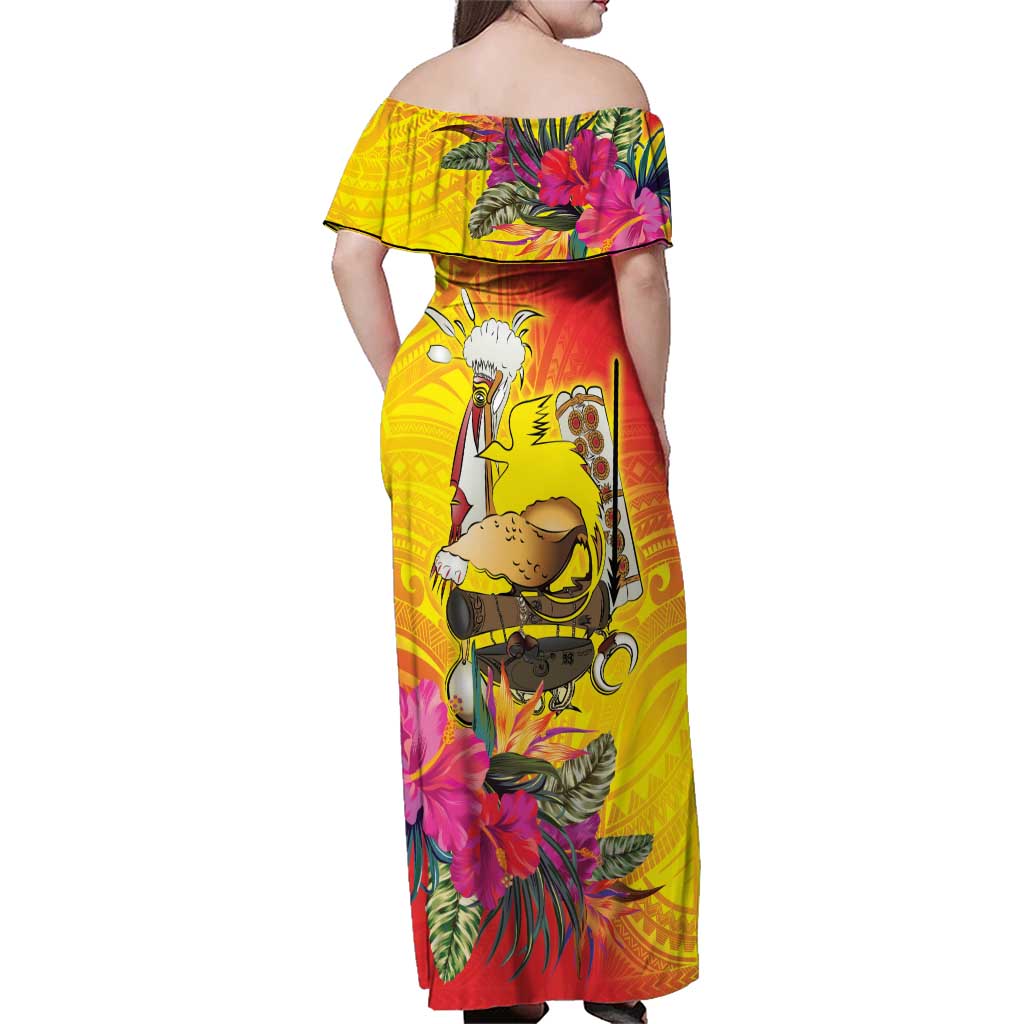 Papua New Guinea Cultural Tropical Flowers Family Matching Off Shoulder Maxi Dress and Hawaiian Shirt LT9 - Polynesian Pride