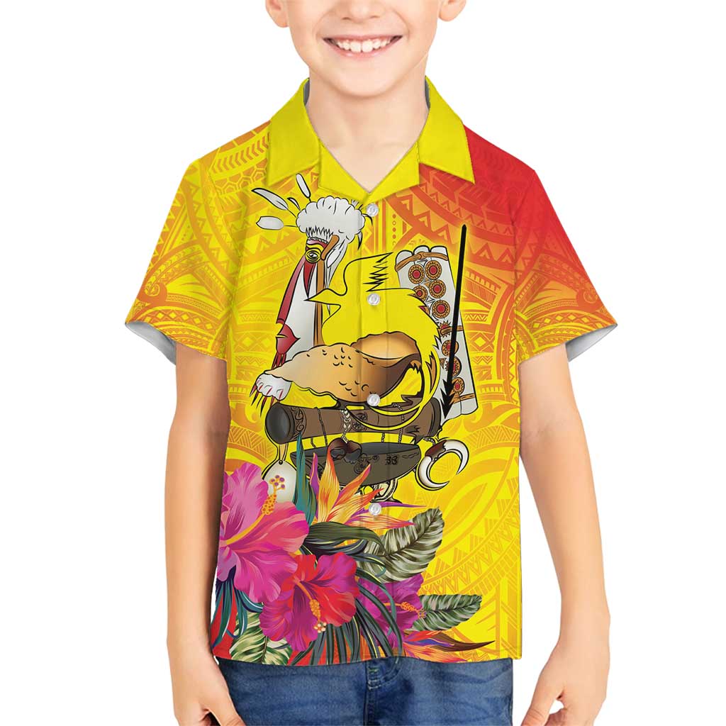 Papua New Guinea Cultural Tropical Flowers Family Matching Off Shoulder Short Dress and Hawaiian Shirt LT9 Son's Shirt Gold - Polynesian Pride