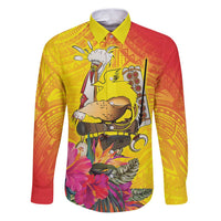Papua New Guinea Cultural Tropical Flowers Family Matching Puletasi and Hawaiian Shirt LT9 Dad's Shirt - Long Sleeve Gold - Polynesian Pride