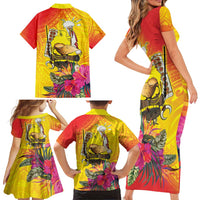 Papua New Guinea Cultural Tropical Flowers Family Matching Short Sleeve Bodycon Dress and Hawaiian Shirt LT9 - Polynesian Pride